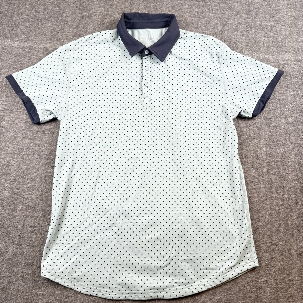 Bylt Polo Shirt Mens Large Green Lux Performance Stretch Golf Preppy Polka Dots